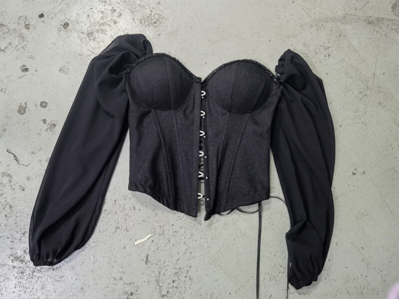INS solid color long-sleeve tight-fitting waist-tie strapless top, solid color sexy bustier INS solid color long-sleeve tight-fitting waist-tie strapless top, solid color sexy bustier
