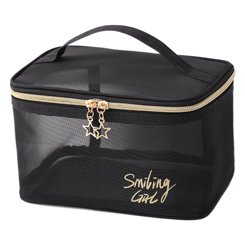 Cross-border Wholesale Mesh Hand Travel Wash Bag Transparent Cosmetic Bag Mesh Bath Swimming Bag Cosmetic Storage Bag