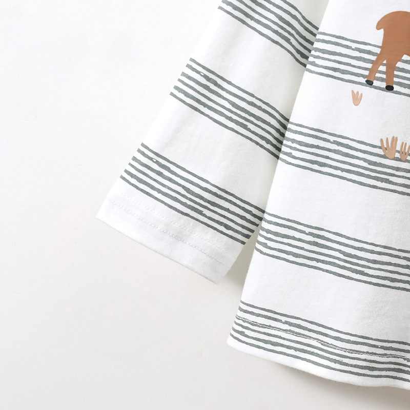 JOJOBEBE ropa infantil europea y americana otoño nueva camiseta de los niños algodón rayas impresas de manga larga camiseta de los muchachos cuello redondo