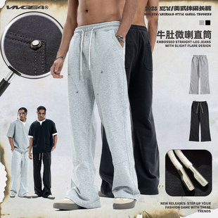 Vivgae Original American Street Heavy Terry Cotton Slightly Flared Casual Sweatpants for Men and Women Summer Couple Hip-Hop Wide-Leg Pants