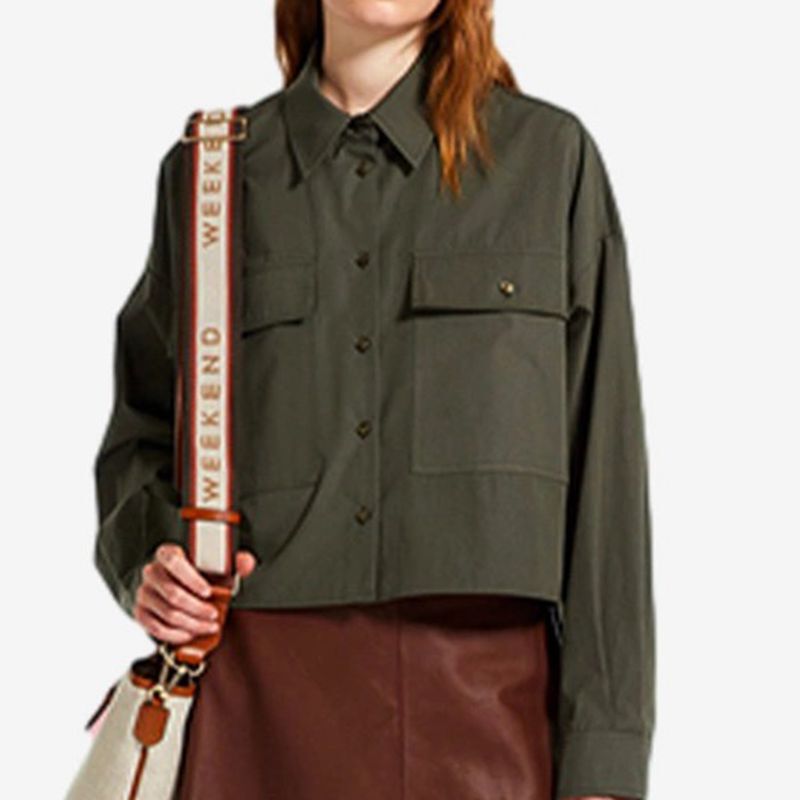 MA @ X2024 spring new workwear shirt thin coat large pocket green long sleeve casual shirt short coat