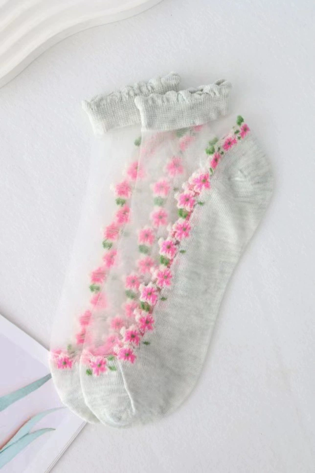 Knee socks Japanese-style, breathable floral print, moisture-wicking, size 36–40