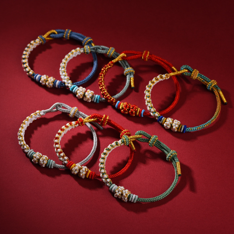 Hand-Woven Peach Blossom Bracelets for Couples in Their Zodiac Year, Colorful Bracelets for Peace and Joy, Perfect as a Holiday Gift