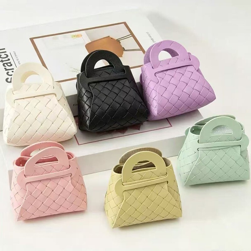 Creative Pu Woven Small Bag, Cartoon Cute Foldable Candy Bag Pendant, Macaron Hand-Held Coin Purse Keychain Creative Pu Woven Small Bag, Cartoon Cute Foldable Candy Bag Pendant, Macaron Hand-Held Coin Purse Keychain