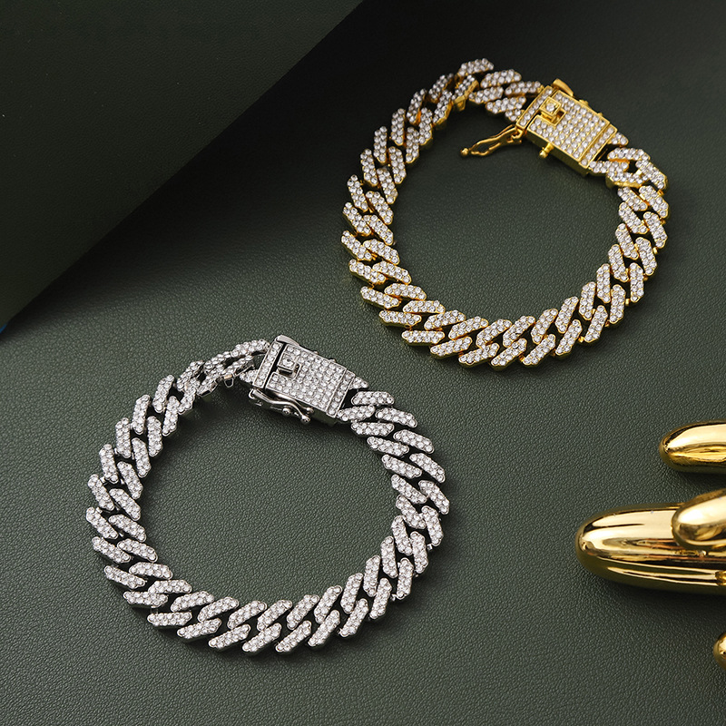 Personalized New Exaggerated Girl 12mm Alloy Cuban Decoration Hip Hop Full Diamond Feet Chain Male_voghion.com
