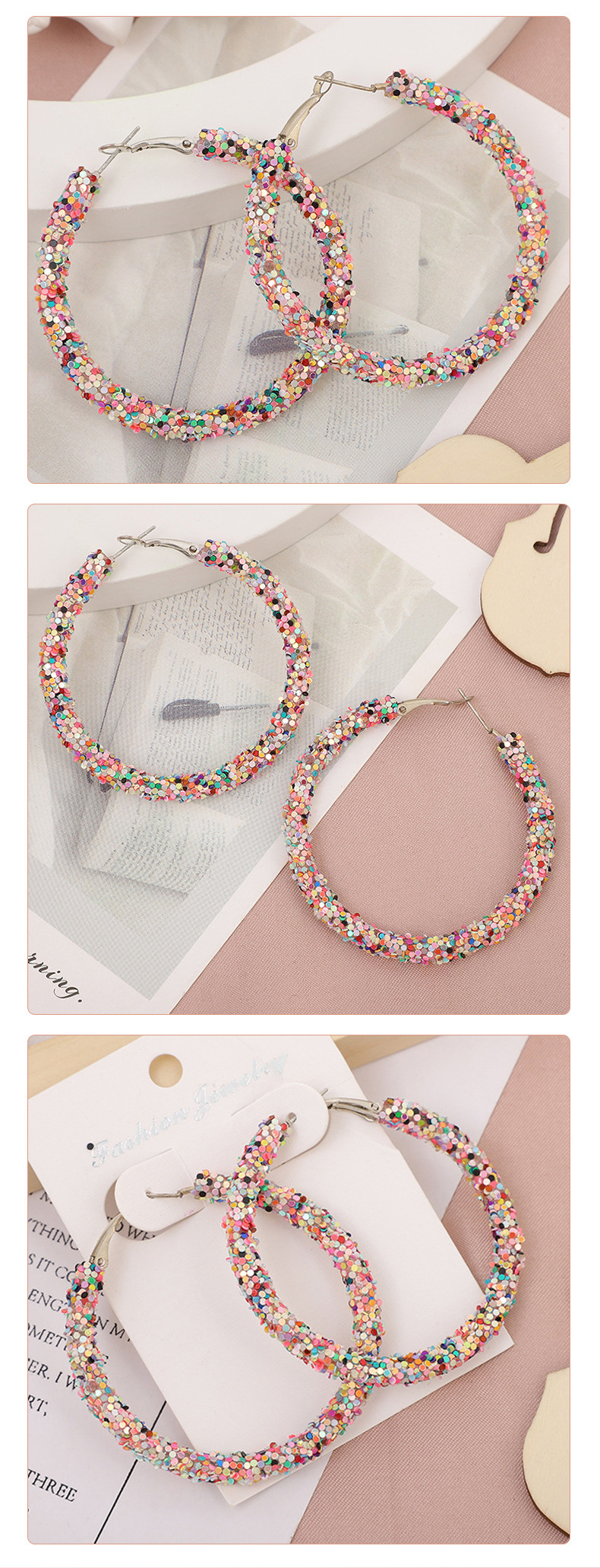 20g Weight Hoop Earrings Classification 1 Pair Quantity Daily Occasion Sequin, Metal Material 1 Pair Simple Style Circle Plating Sequin Metal Hoop Earrings