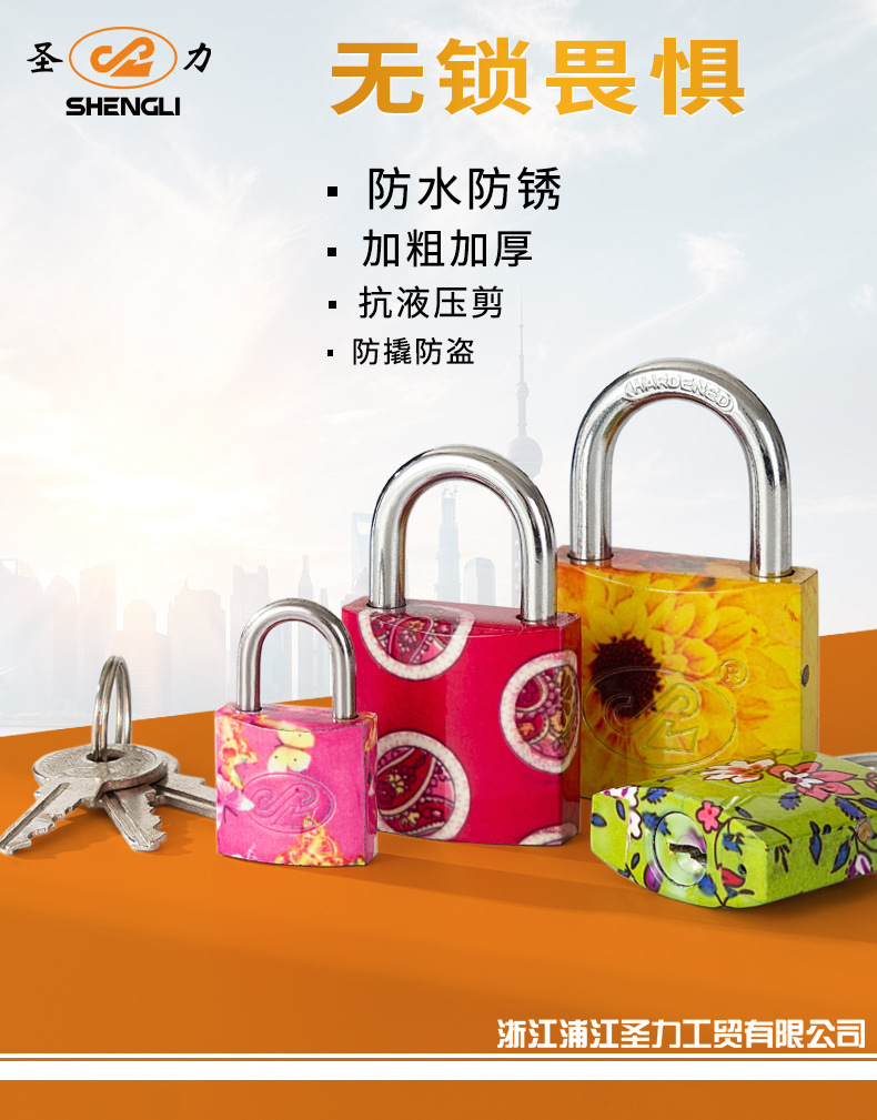 Factory direct heating transfer printing iron padlocks, door locks, printed locks, multi-color and multi-specification bags, arc-shaped color lock heads, wholesale padlocks, hardware locks pic 2