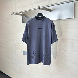 正确版毒家现货BL家水洗做旧油漆泼墨手绘前后涂鸦logo刺绣T恤衫