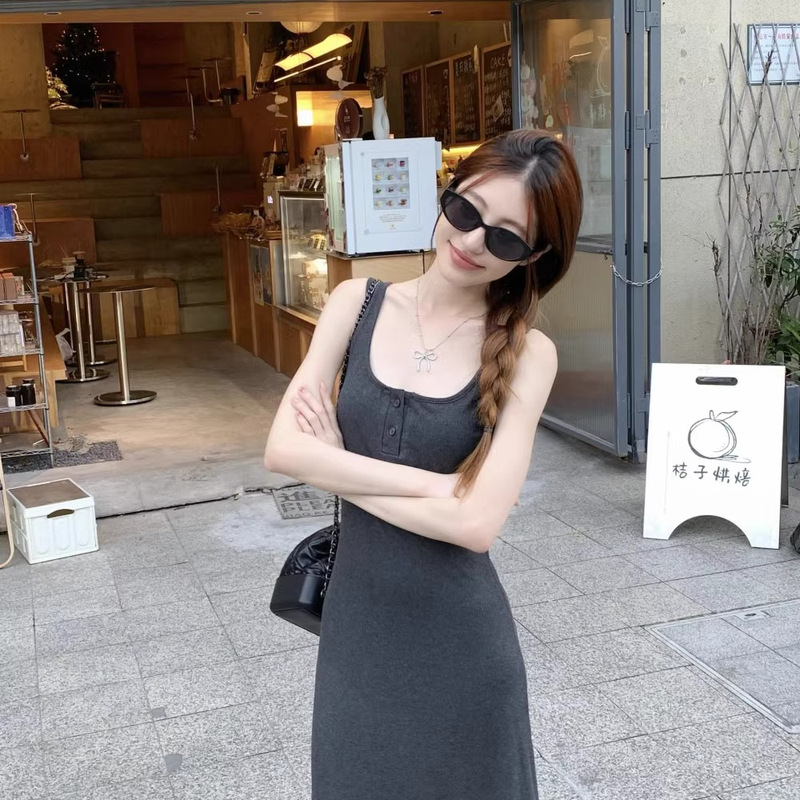 Sweet and Spicy Square Collar Sling dress Women's 2024 Summer Elegant Waist Slimming Inner Long Skirt Autumn and Winter Bottoming Vest Skirt