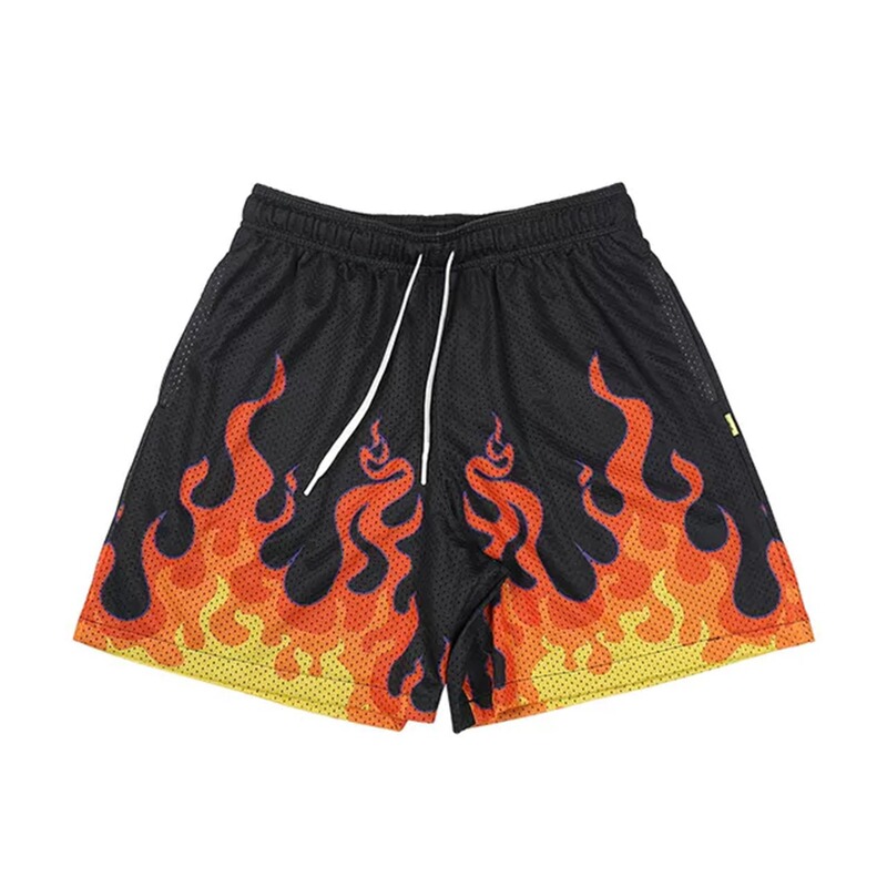 Seiko's New Summer American-Style Trendy Flame Shorts, Loose Double-Layer Sports Basketball Shorts with Digital Print Pockets and Zipper Seiko's New Summer American-Style Trendy Flame Shorts, Loose Double-Layer Sports Basketball Shorts with Digital Print Pockets and Zipper