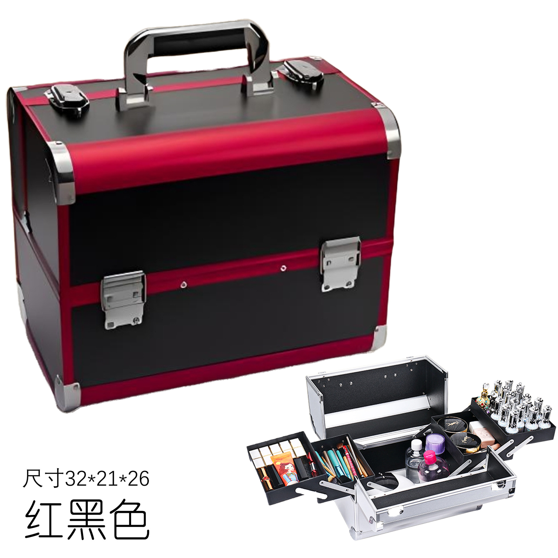 Caja de maquillaje, marco de aluminio portátil, caja de almacenamiento, caja de herramientas de belleza de manicura de pestañas, caja de herramientas de peluquería bordada al por mayor, caja de herramientas portátil image 11