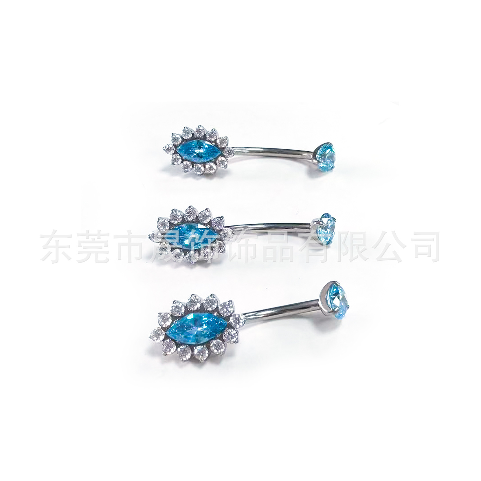 F136钛合金马眼肚脐钉镶嵌满钻锆石脐钉G23钛穿刺饰品脐饰厂家