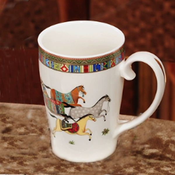 White round horse cup