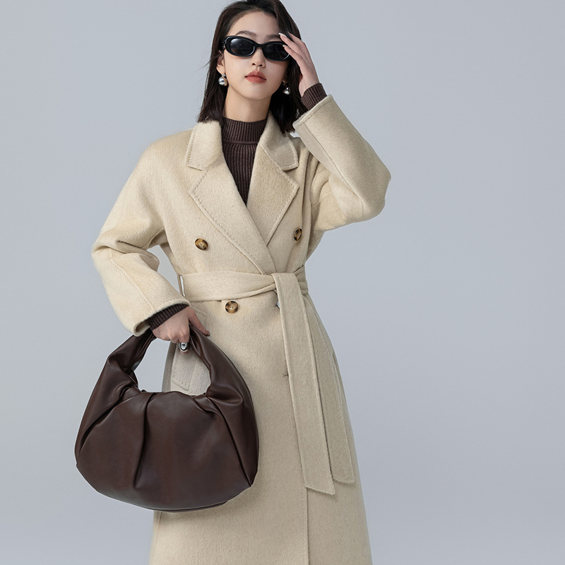 M Brand 801 Italian Camel Wool Double-Sided Coat for Women, Mid-Length 2025 Woolen Coat with Double-Breasted Buttons, High-End Feel