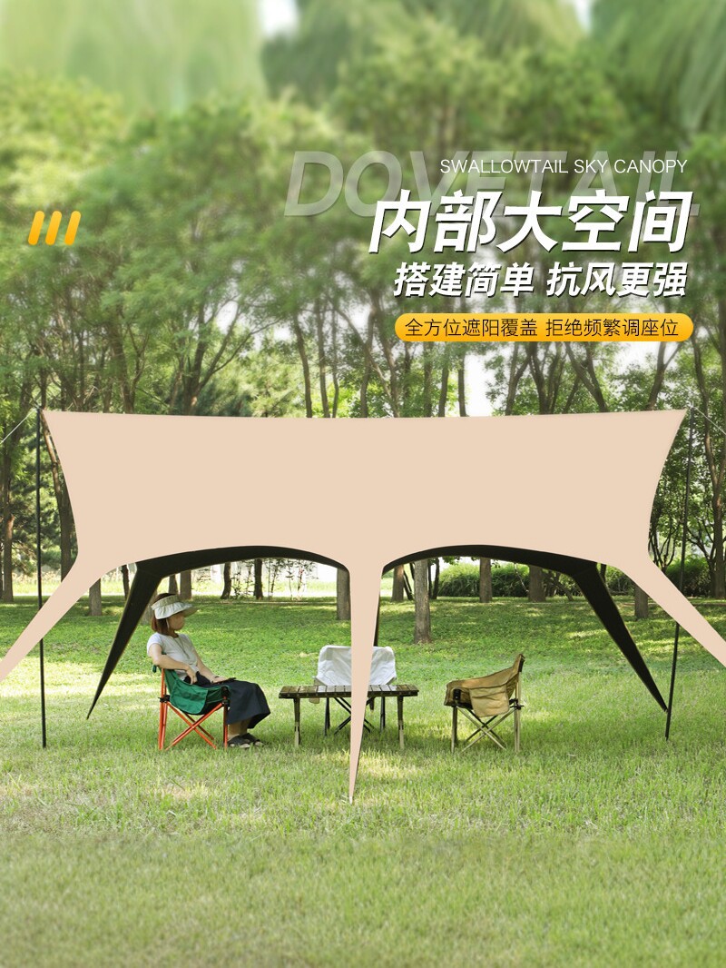 Octagonal Swallowtail Canopy Outdoor Camping Sunshade Rainproof Sun Protection Camping Oxford Cloth Quick Setup Tent with Ropes Manufacturer