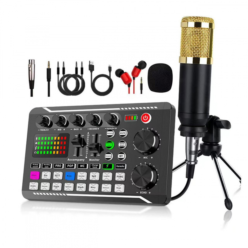 F998 juego de tres pies de escritorio (oro) + auriculares