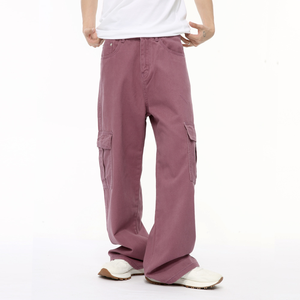 MTLCLOTHES ropa de hombre | Vaqueros de trabajo holgados de pierna ancha con bolsillos grandes y patchwork multicolor de estilo retro moderno.