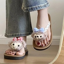 波点小熊人字拖女2024年夏季新款外穿平底夹脚夹趾拖鞋软底凉拖鞋
