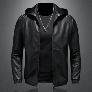 Leather coat men's autumn and winter 2022 new casual hooded jacket handsome motorcycle clothing cross-border European and American men's jacket
