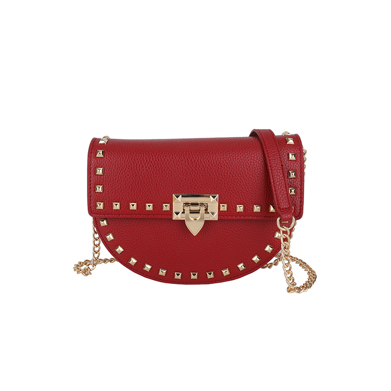 Cross-border 2025 nuevo remaches decoración de color sólido moda multifuncional mochila de hombro con cadenas de bloqueo cinturón de hombro bolsa de sillín