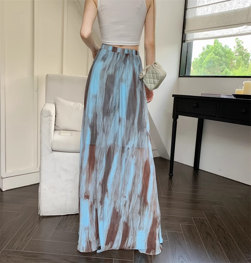 350g Weight Maxi Long Dress Dress Length Type Skirt Dresses Type Spandex, Polyester Fabric Type High Waist Waist Line Micro-Elastic Elasticity Holiday, Daily Occasion Loose Fit Type Printing Pattern Summer, Spring Season Women's Gender Vintage Style, Streetwear Style Blue Color Vintage Tie-Dye Midi Skirt For Women Spring Summer Vacation Style High Waist Slimming A-Line Skirt Draped Long Skirt Niche Flared Skirt Street Style High Street 7