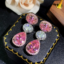 华优美珠宝首饰跨境欧美彩色锆石耳环简约复古长款流苏银针耳坠女