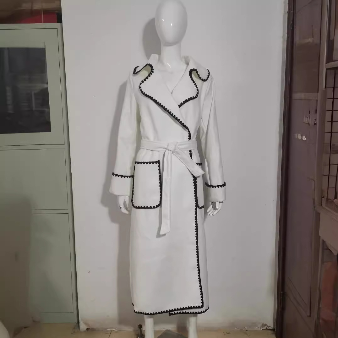 Women's Clothing autumn and winter windbreaker temperament commuter coat shell embroidered lapel women's lace up double sided woolen coat_voghion.com