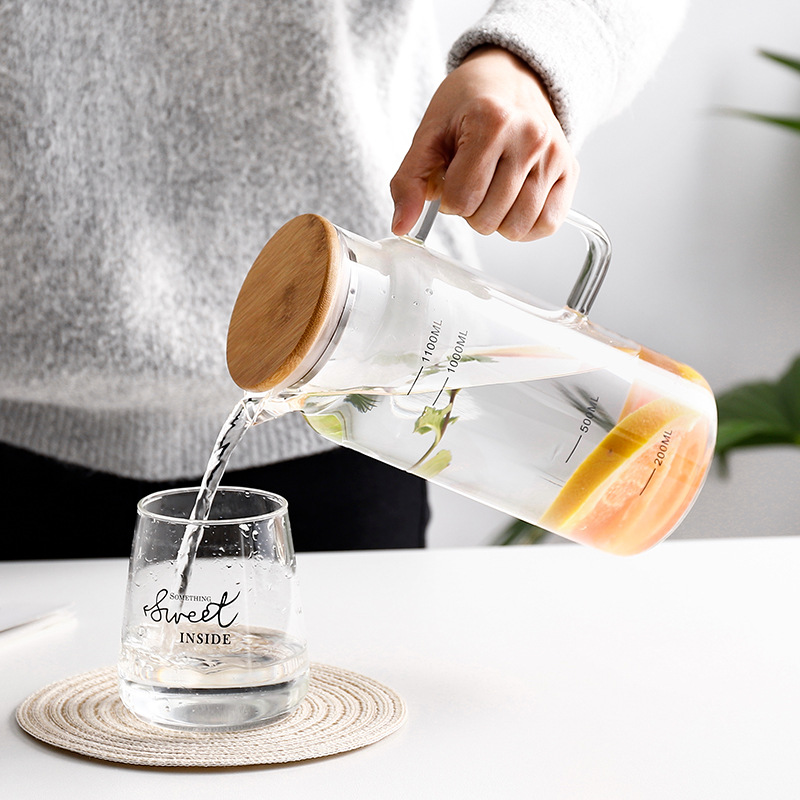 北歐家用冷水壺不鏽鋼蓋大容量刻度壺透明高硼硅玻璃耐熱水壺茶壺