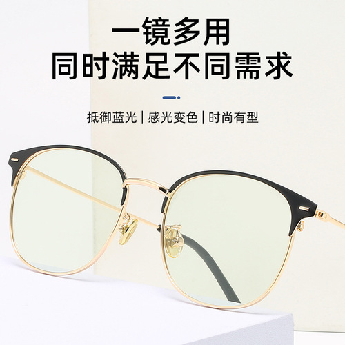 Anti-blue light computer glasses flat light changeable 5551 metal eyebrow retro half-rim glasses frame with myopia glasses