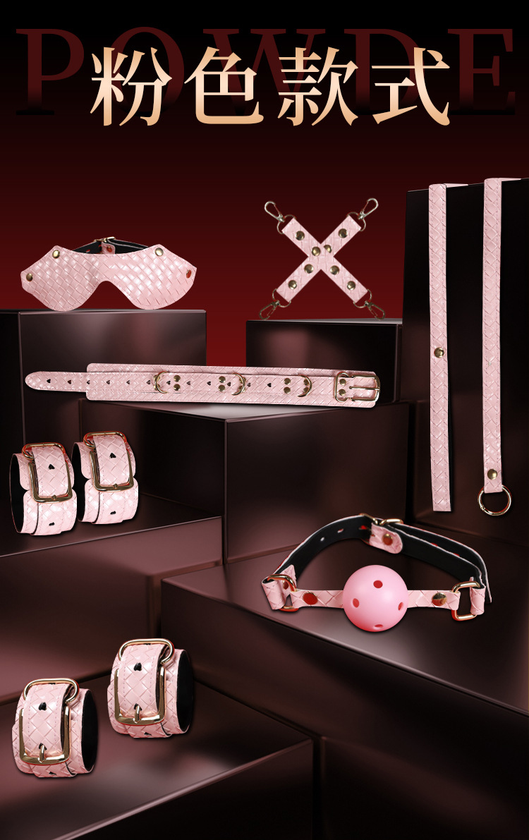 SM Fish Scale 7-Piece Bondage Kit with Nipple Clamps and Handcuffs in Black PU Leather — detail image 18