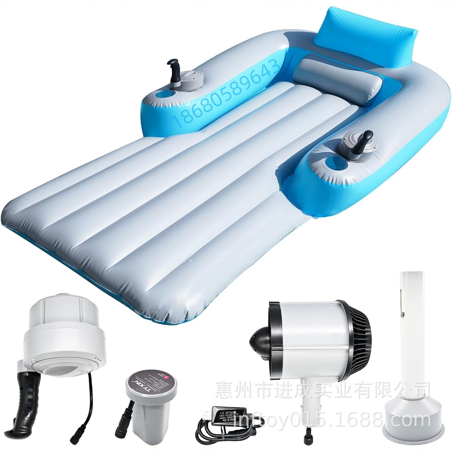 豪华漂浮式电动PVC充气浮排成人靠背躺椅式360度螺旋桨电机浮排