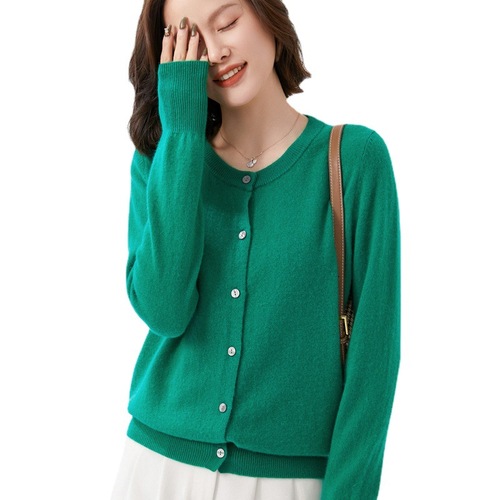 Spring New Women's Knitted Cardigan Women's Button Design Solid Color Round Neck Cardigan Solid Color Sweater Women