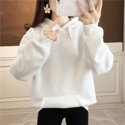 帶帽衛衣女新款寬松加絨純色學生韓版情侶裝班服上衣外套定制LOGO