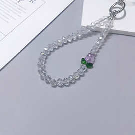 跨境高级手机链郁金香手机挂饰手机配件挂件水晶短链包包钥匙挂件