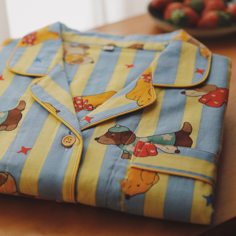 Trendy 75- Cartoon Pajamas for Women, Spring and Autumn, Pure Cotton Gauze, Cute Girls' Full Cotton, Large Size, Loose Home Wear, Summer Trendy 75- Cartoon Pajamas for Women, Spring and Autumn, Pure Cotton Gauze, Cute Girls' Full Cotton, Large Size, Loose Home Wear, Summer