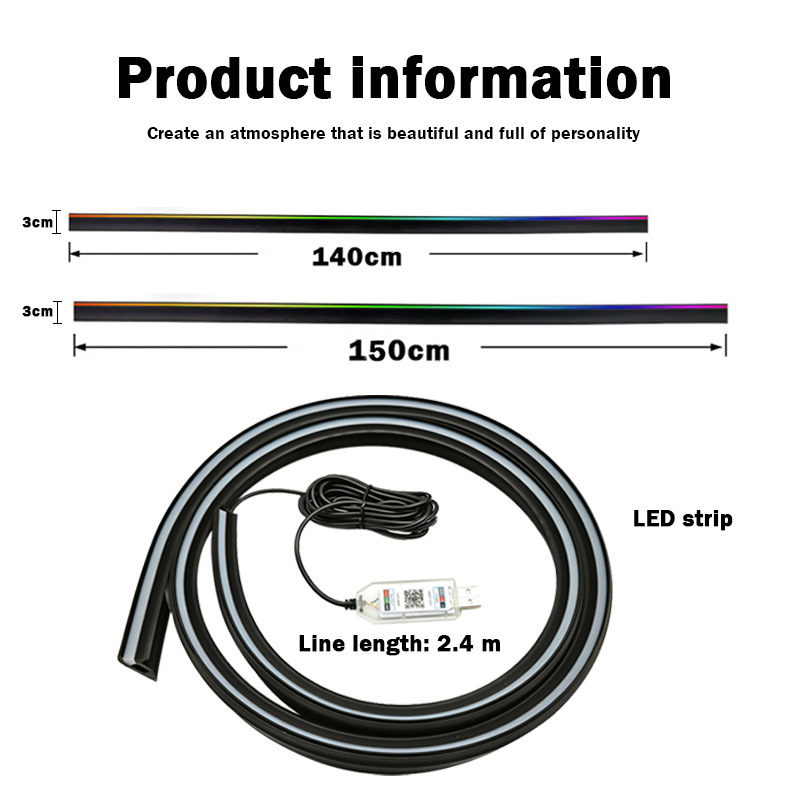 Tablero de instrumentos de control central del automóvil delantero sellado tipo barra oculta luz de atmósfera de color fantasma luz de atmósfera USB universal image 3
