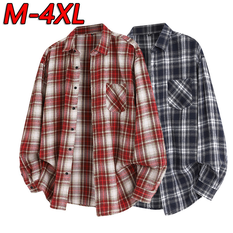 Cross-Border Foreign Trade Hong Kong Style Popular Striped Plaid Shirt Men's Spring and Autumn Japanese Trendy Brand Long-Sleeved Shirt Jacket for Men