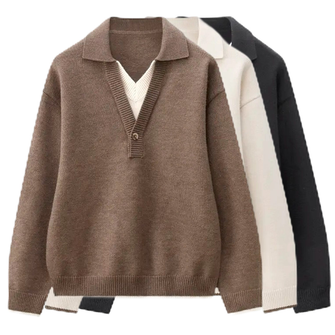 Explosiones transfronterizas de tamaño europeo de tamaño grande falso dos piezas polo con solapa de cuello en V camiseta de punto suéter hombre viejo fábrica de viento al por mayor