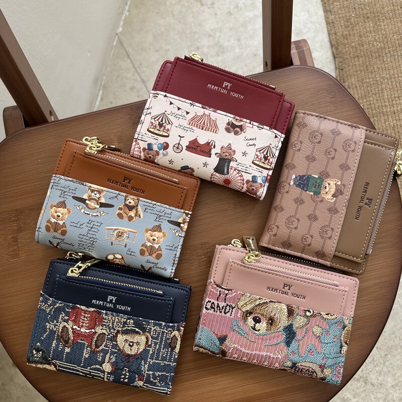 Daini Korean-Style Cartoon Woven Bear Card Holder 80% off Zipper Buckle Multifunctional Short Wallet Special Offer