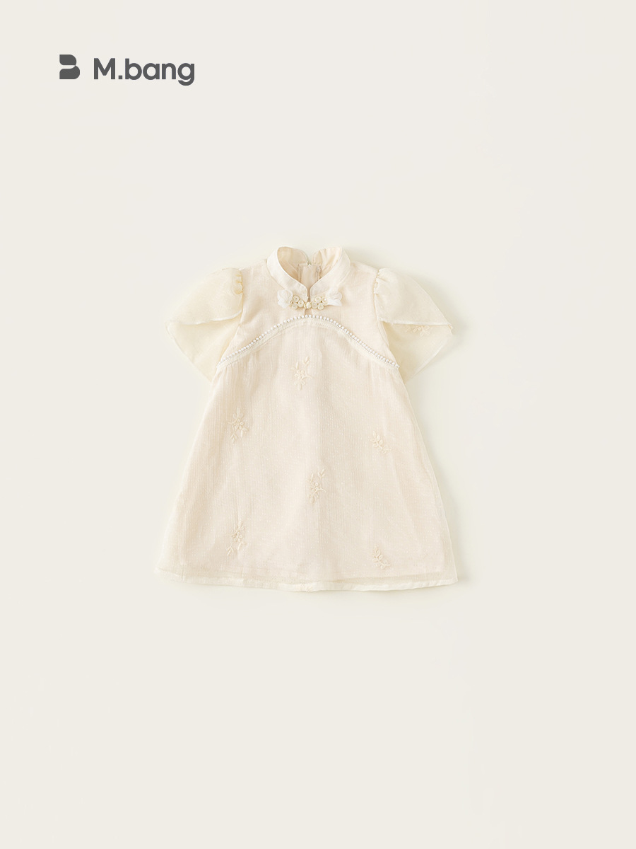 Yoobao ropa infantil niñas vestidos de estilo nacional de verano 2025 nuevo estilo chino de perlas de disco vestido de niños cheongsam