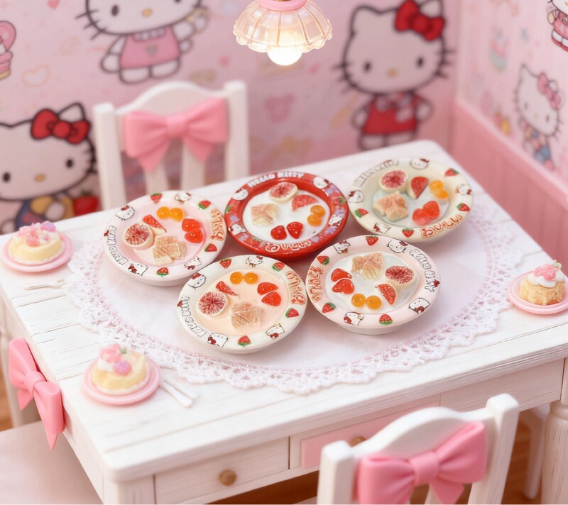 食玩Hello Kitty彩色水果酸奶碗创意手工diy奶油胶树脂配件食玩底|undefined