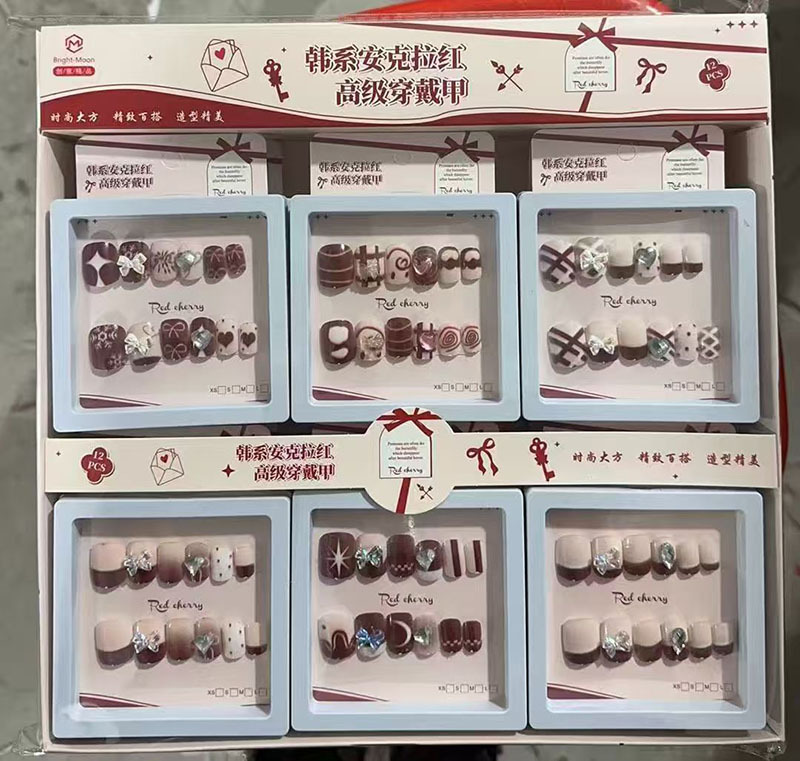 Nuevo desgaste de la serie de mariposa de uñas etiquetas de uñas niñas caja de almacenamiento transparente etiquetas de uñas falsas niñas etiquetas de uñas cortas