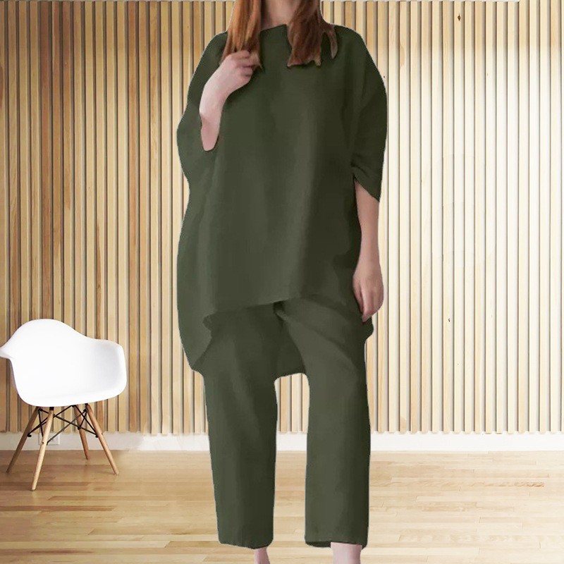 Women's Trendy Solid Color Matching Set Loose Oversized Style Casual Fashion Two‑Piece Outfits_ecoleips.com