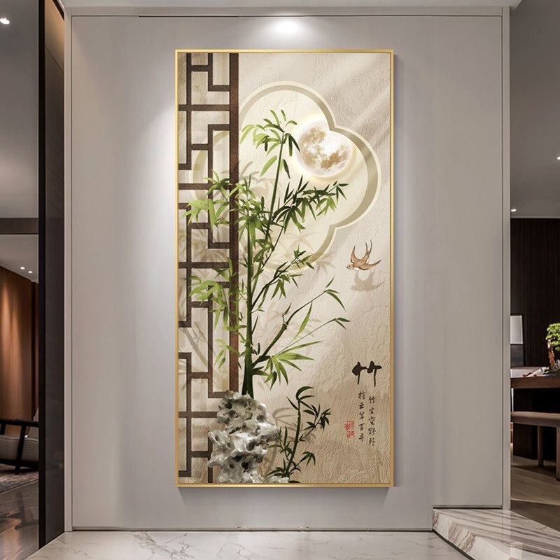 侘寂风led带灯画入户玄关装饰画新中式竹子客厅走廊过道挂画壁画|undefined