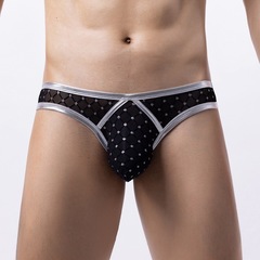 內依酷男三角性感黑金網半透明格子內褲低腰透氣拼色一件代發
