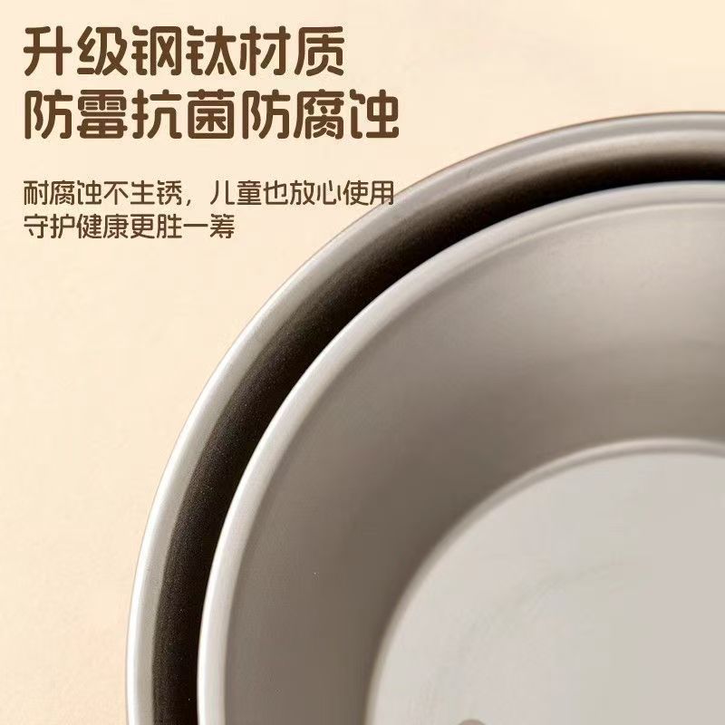 チタン鋼ディナープレート蒸しプレート食品グレード家庭用漫画ラウンドフラットプレートディッシュプレート屋外バーベキュープレートスプーンと箸セット|undefined