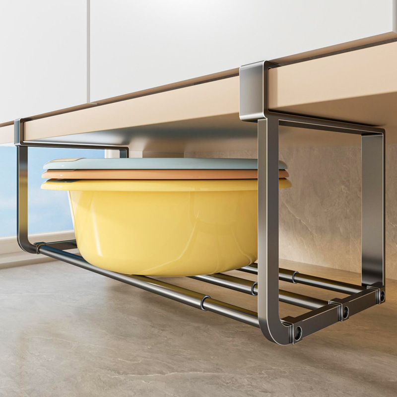 Hanging Basin Storage Rack for Bathroom Under-Cabinet Layered Toilet Shelf, No-Drill Retractable Basin Holder