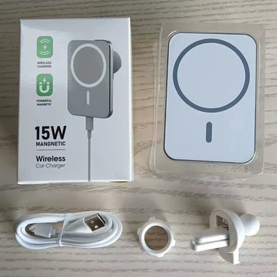 N52 strong magnetic 15W car magnetic suction wireless mobile phone charger Magsafe magnetic suction air outlet mobile phone holder (Mobil şarj cihazları) - metal-version-x16white