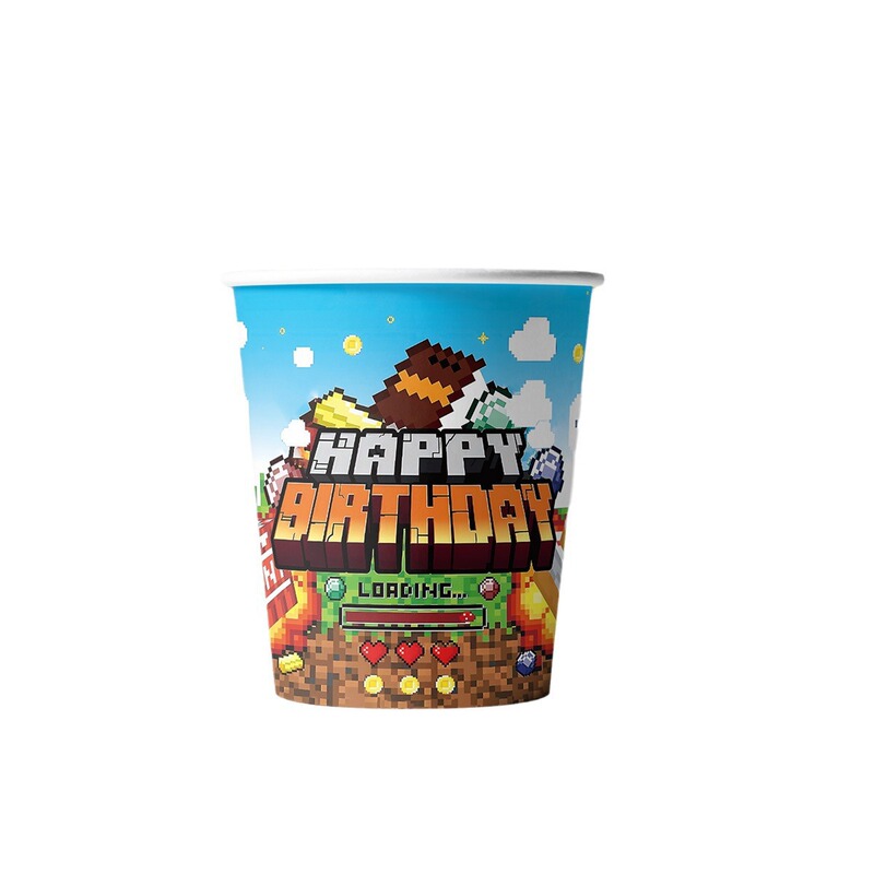 Minecraft 誕生日パーティーの装飾テーマ食器仮想世界紙皿紙コップティッシュテーブルクロスパーティー食器|undefined