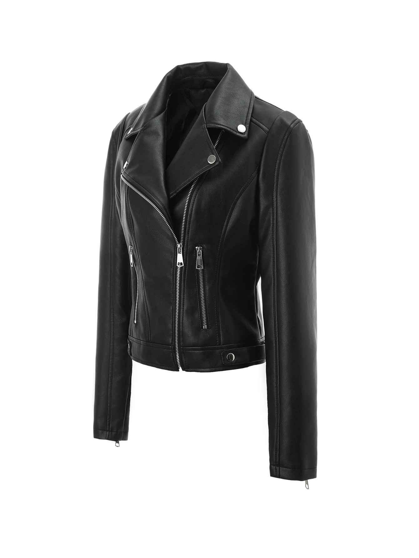 Cross-border women's PU leather jacket European and American motorcycle style lapel waist jacket Women's jacket 2